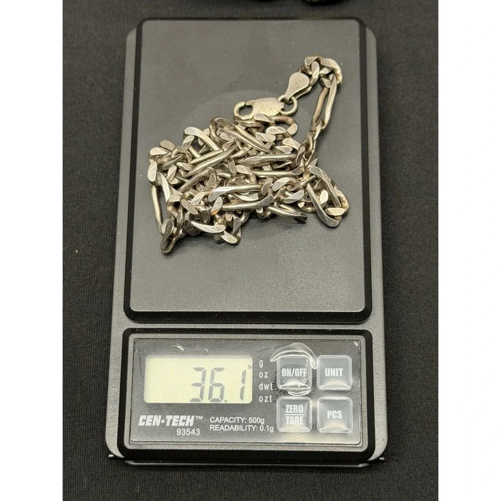 44.6g Solid 925 Sterling Silver 22in Figaro Chain W/ Snook Pendant Italy DES